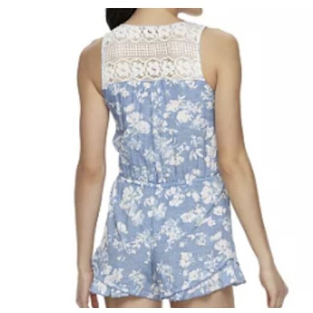 💎Joe B by Joe Benbasset Floral Ruffle Lace Boho Blue And White Romper